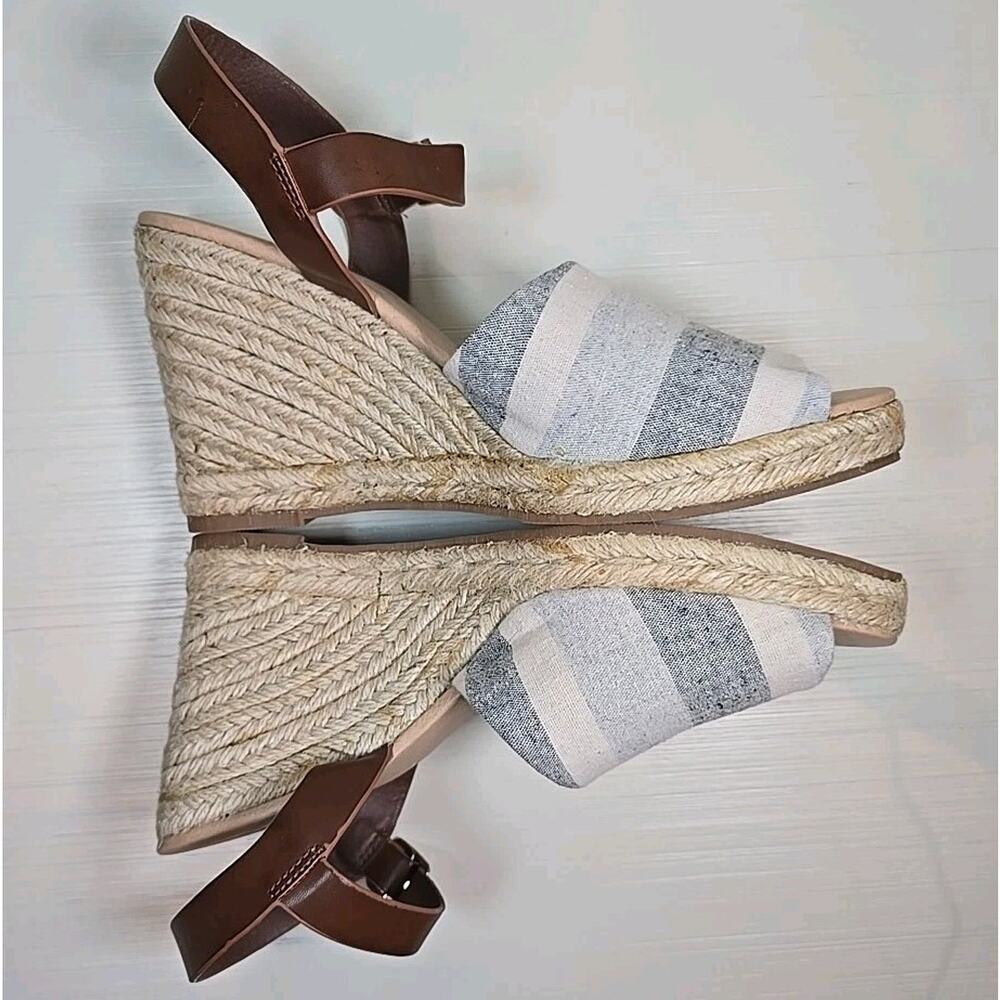 MIA Martina Espadrille Wedge Sandals 9.5 Blue White Striped Ankle Strap Rope - Picture 2 of 10